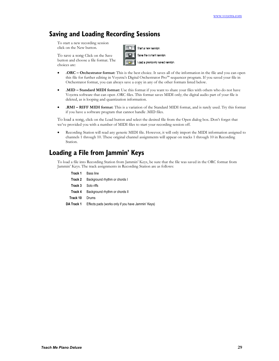 Saving and loading recording sessions, Loading a file from jammin’ keys | Turtle Beach teach Me Piano Deluxe User Manual | Page 31 / 50