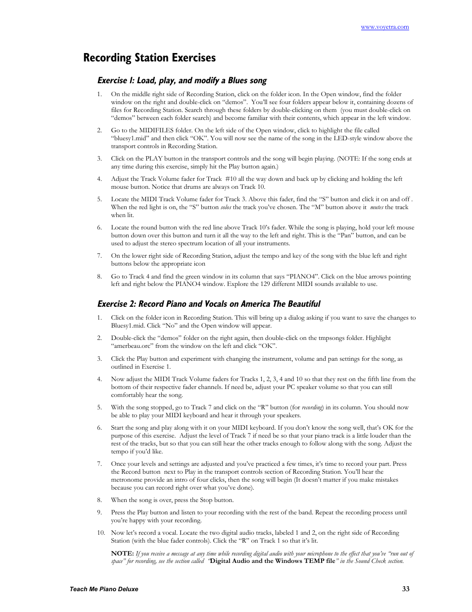 Recording station exercises, Exercise 1: load, play, and modify a blues song | Turtle Beach teach Me Piano Deluxe User Manual | Page 35 / 50