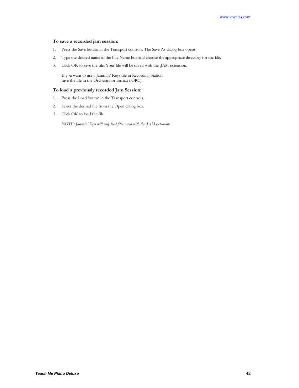 To save a recorded jam session, To load a previously recorded jam session | Turtle Beach teach Me Piano Deluxe User Manual | Page 44 / 50