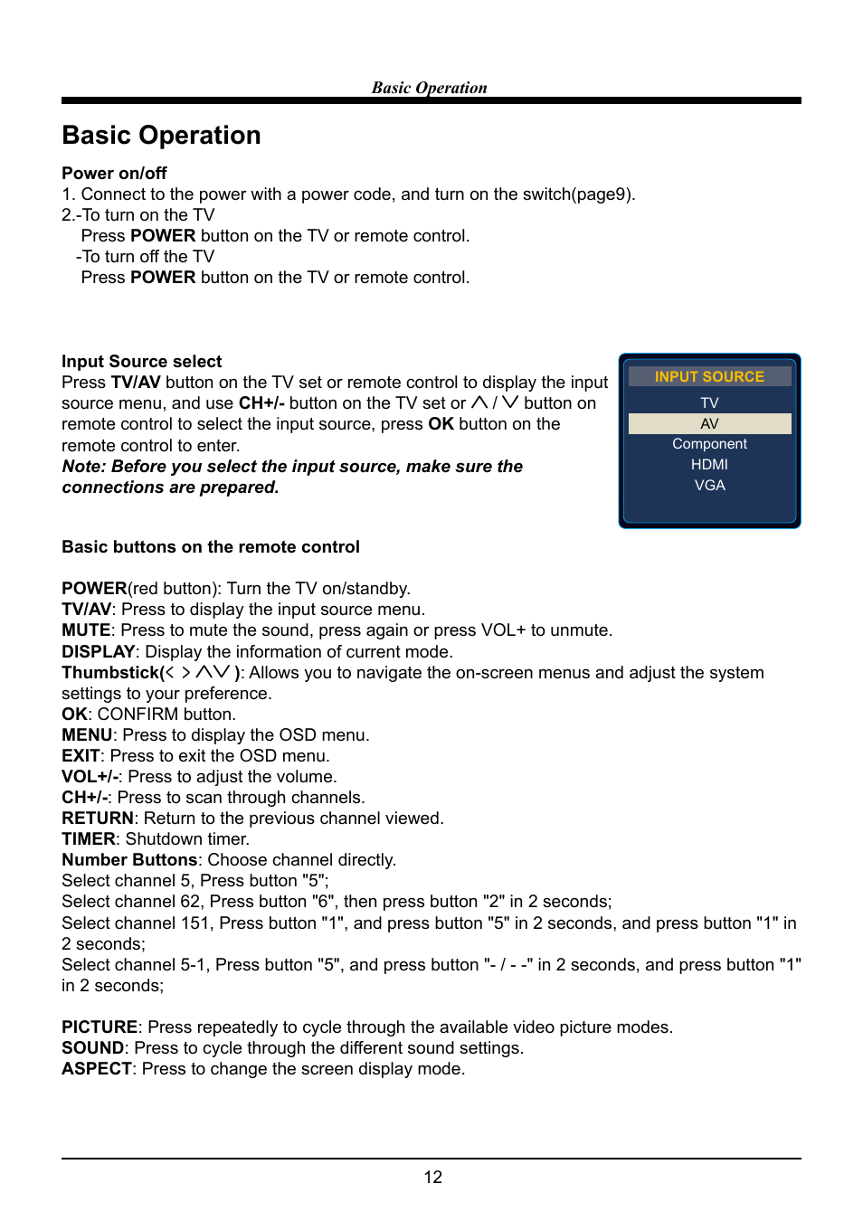Basic operation | VIORE LC22VF59 User Manual | Page 14 / 28
