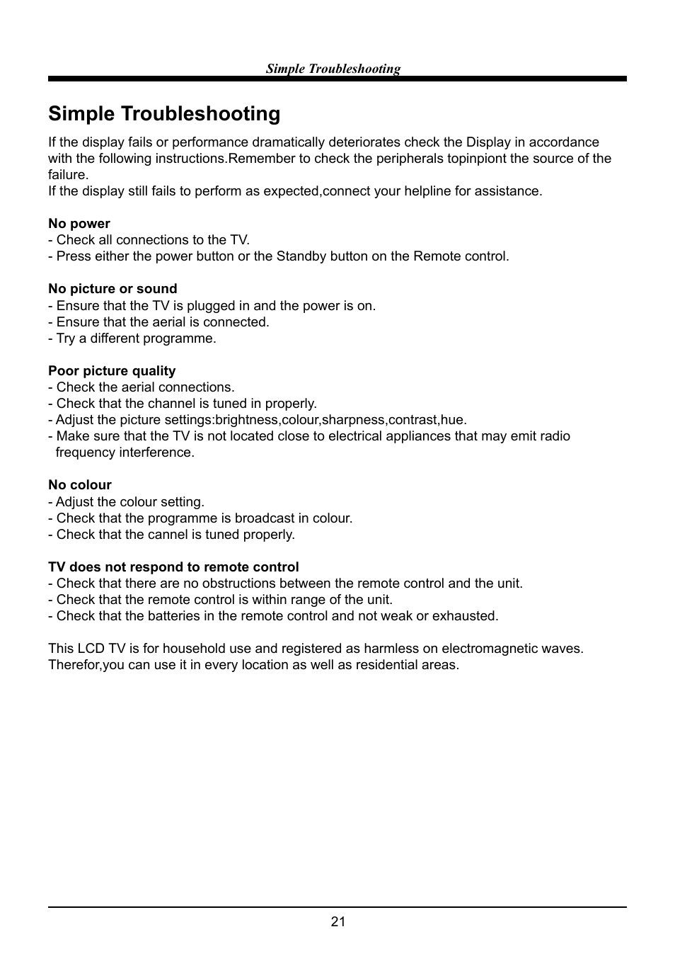 Simple troubleshooting | VIORE LC22VF59 User Manual | Page 23 / 28