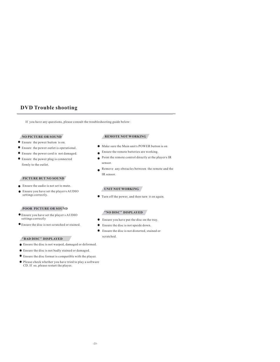 Dvd trouble shooting | VIORE LCD32VH65MV User Manual | Page 24 / 26
