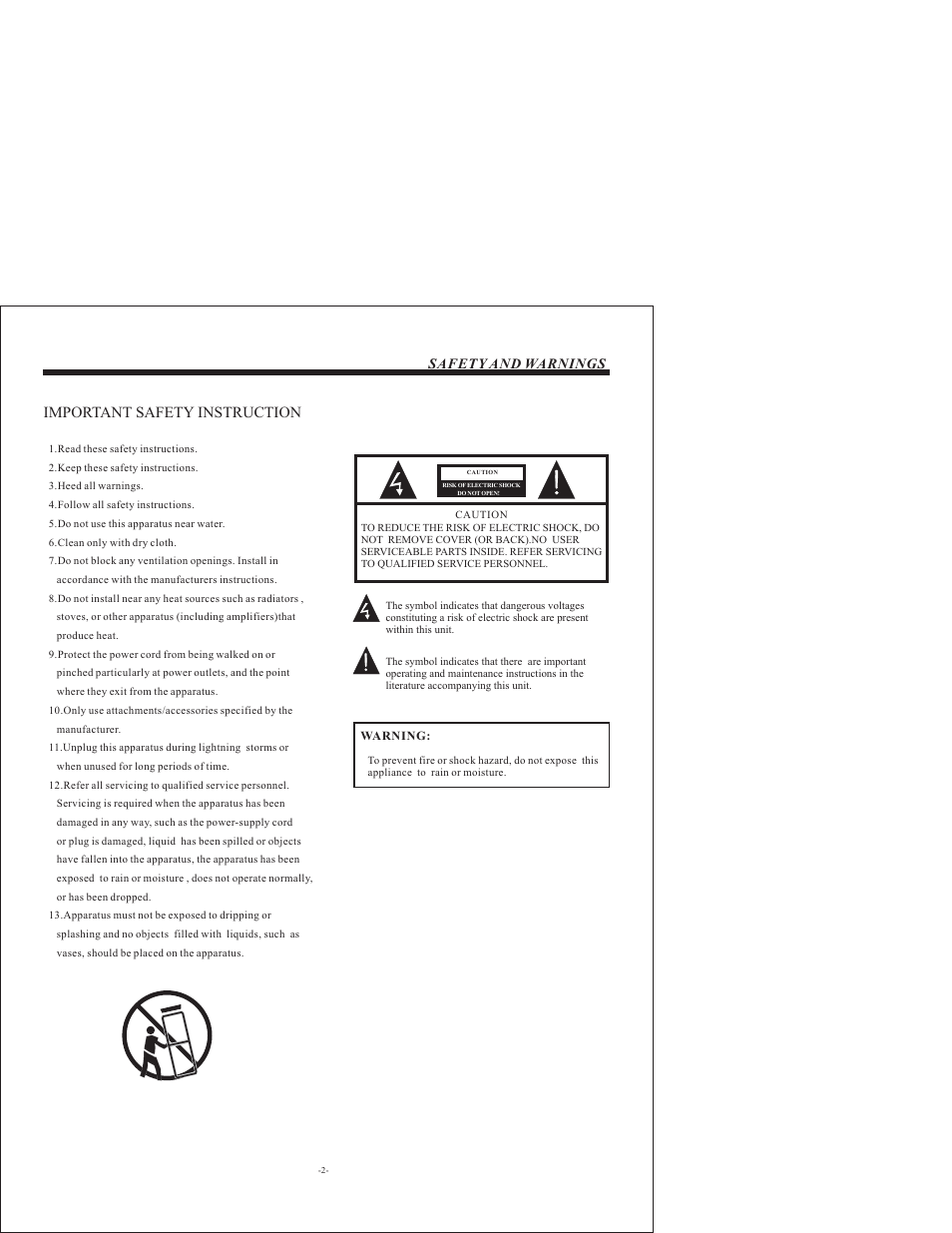 Important safety instruction, Safety and warnings | VIORE LCD32VH65MV User Manual | Page 3 / 26