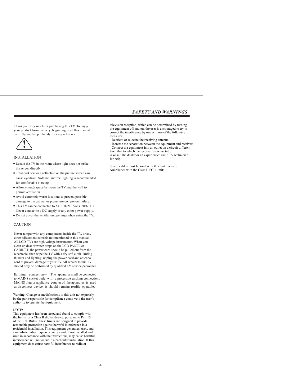 Safety and warnings | VIORE LCD32VH65MV User Manual | Page 5 / 26