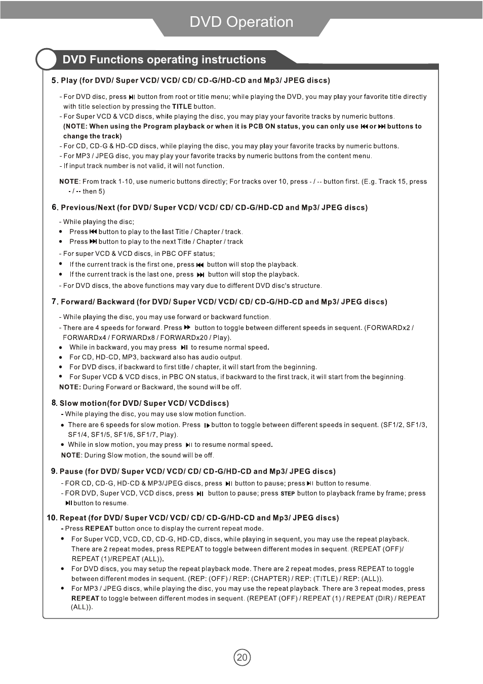 Dvd operation, Dvd functions operating instructions | VIORE 10.2" PORTABLE LCD TELEVISION WITH BUILT-IN DVD PLAYER PLCD10V59 User Manual | Page 23 / 32