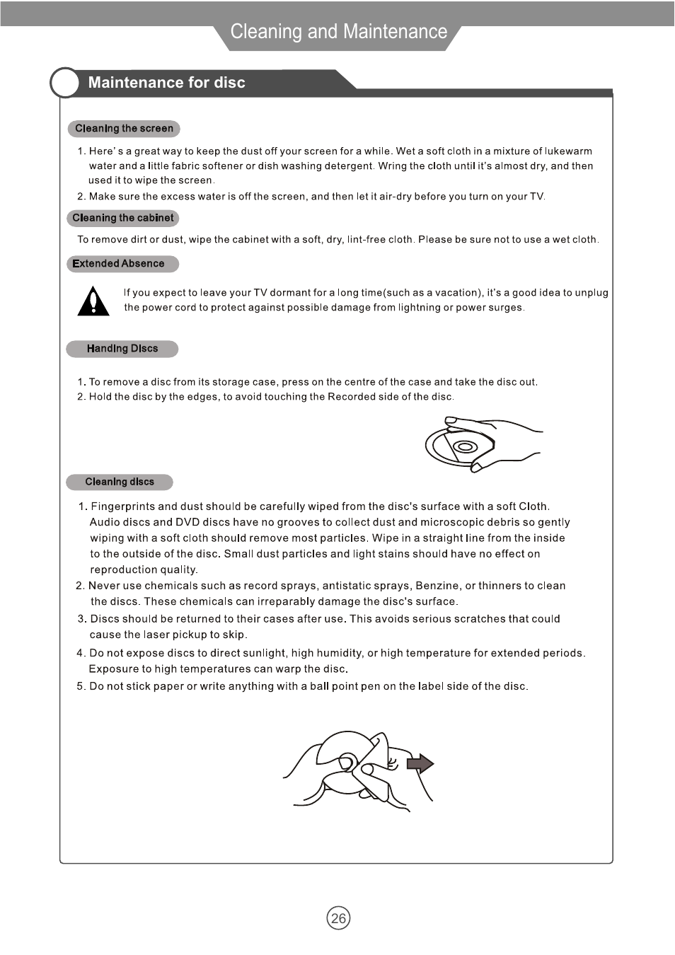 Cleaning and maintenance | VIORE 10.2" PORTABLE LCD TELEVISION WITH BUILT-IN DVD PLAYER PLCD10V59 User Manual | Page 29 / 32
