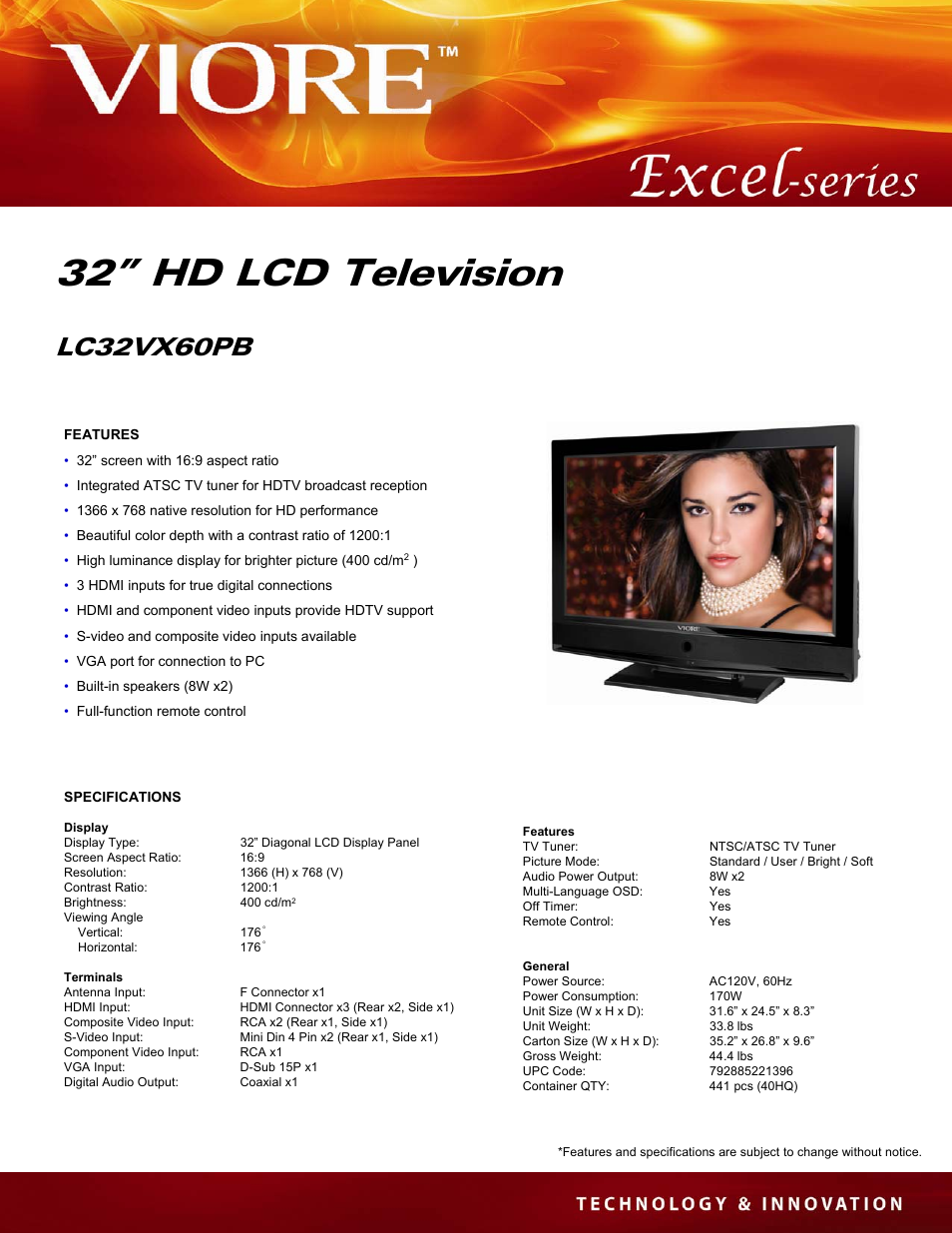 VIORE EXCEL LC32VX60PB User Manual | 1 page