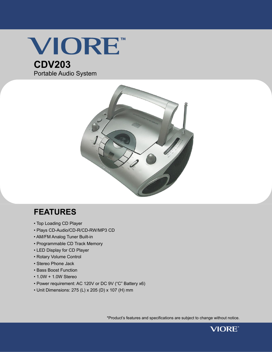 VIORE CDV203 User Manual | 1 page