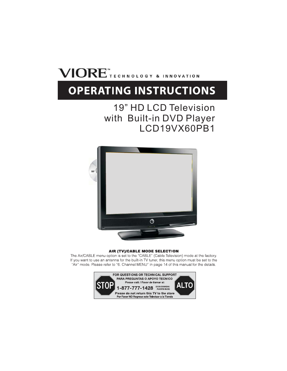 VIORE LCD19VX60PB1 User Manual | 22 pages