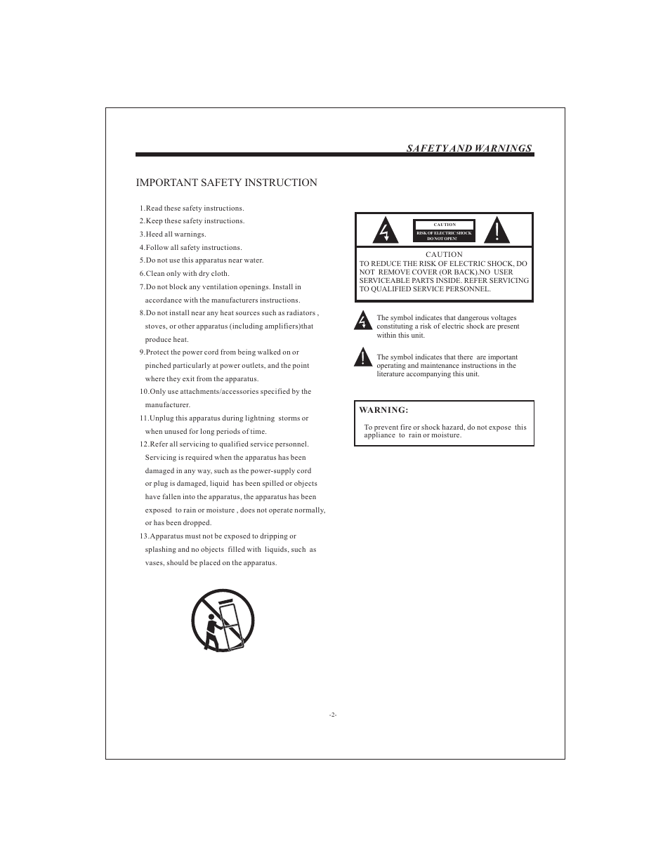 Important safety instruction, Safety and warnings | VIORE LCD19VX60PB1 User Manual | Page 3 / 22