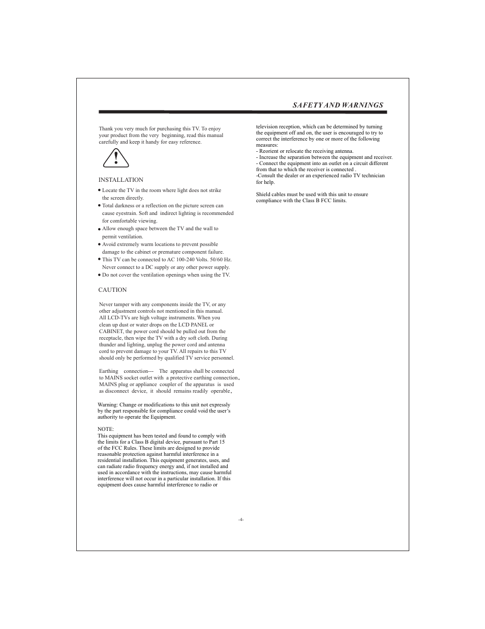 Safety and warnings | VIORE LCD19VX60PB1 User Manual | Page 5 / 22