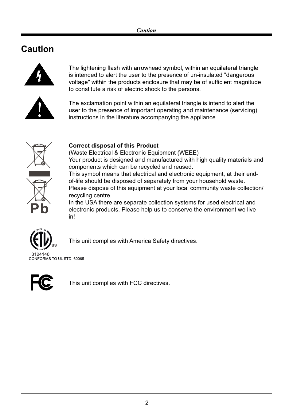 Caution | VIORE LC40VF5HTL User Manual | Page 3 / 28