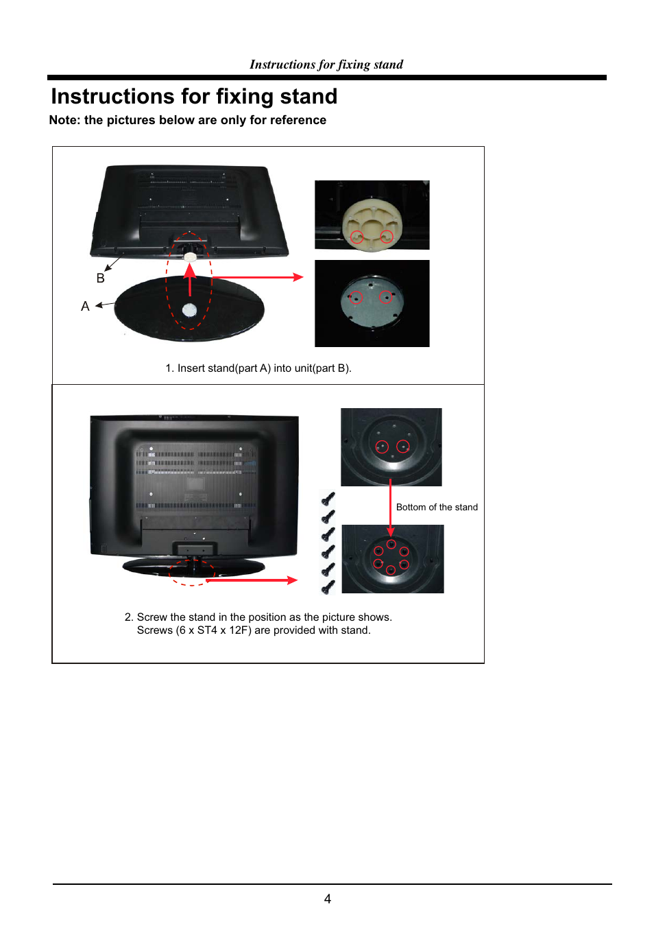 Instructions for fixing stand | VIORE LC40VF5HTL User Manual | Page 5 / 28