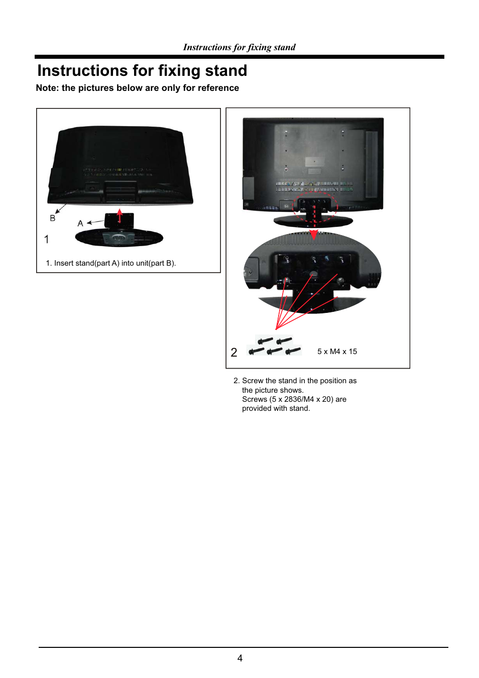 Instructions for fixing stand | VIORE LC32VH5HTL User Manual | Page 5 / 28