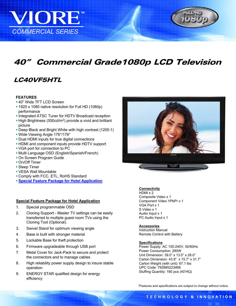 VIORE FULL HD LC40VF5HTL User Manual | 2 pages