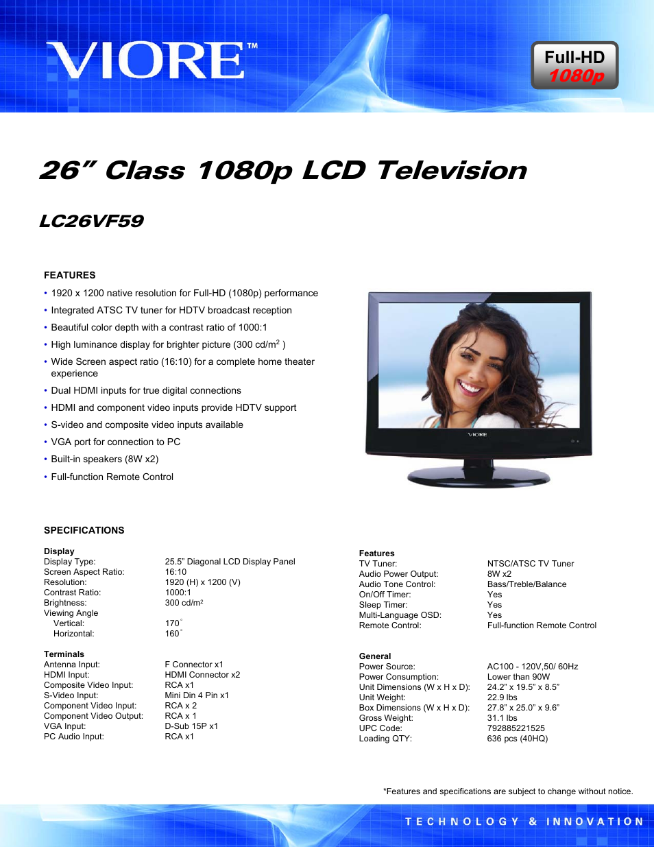 VIORE LC26VF59 User Manual | 1 page