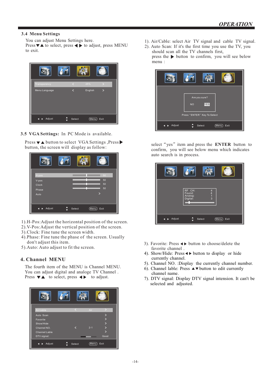 页 15, Operation, Channel menu | VIORE LED22VF50 User Manual | Page 15 / 19