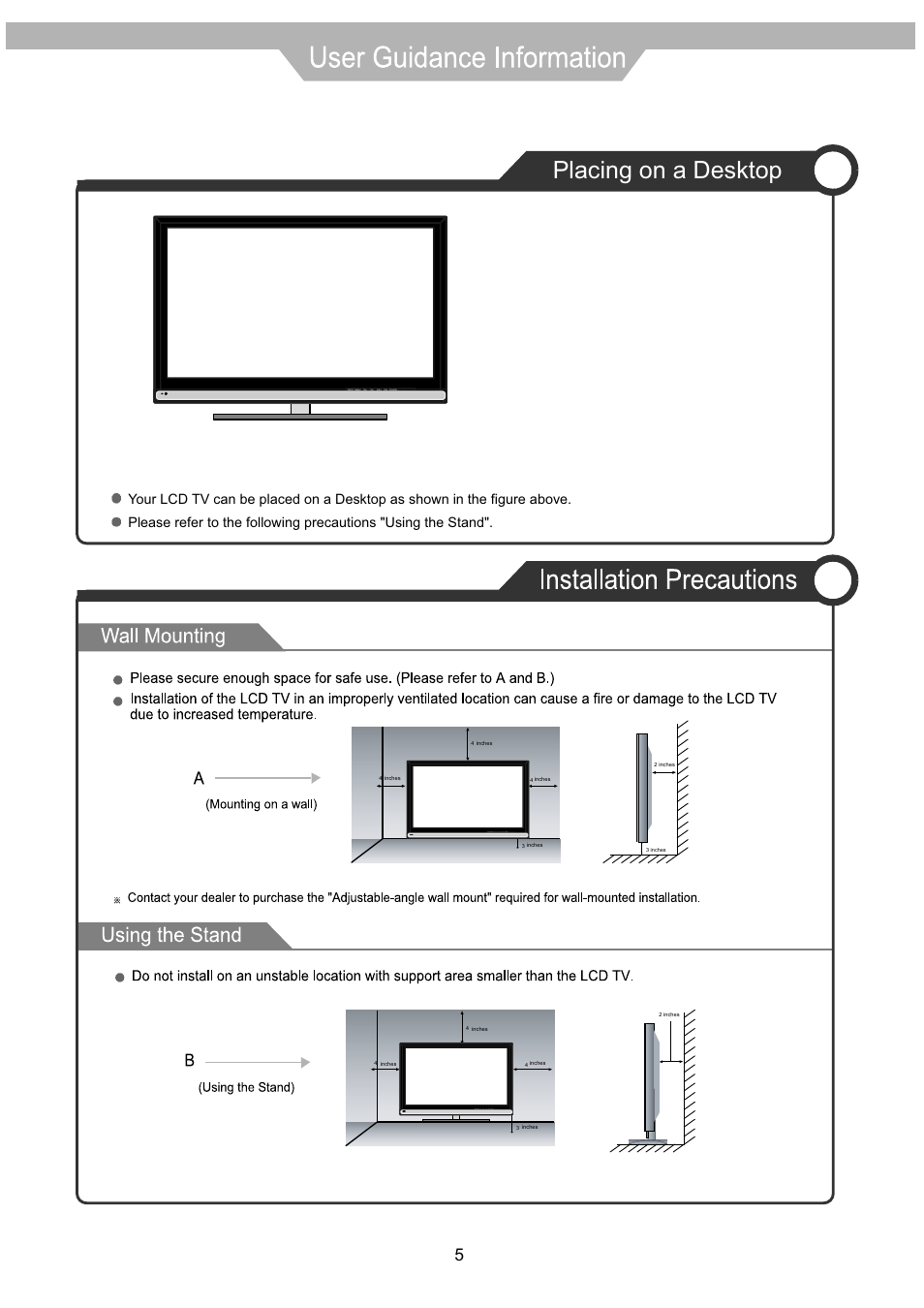 Placing on a desktop, Input menu ch+ ch- vol+ vol- power | VIORE LED32VFZ61 User Manual | Page 8 / 24