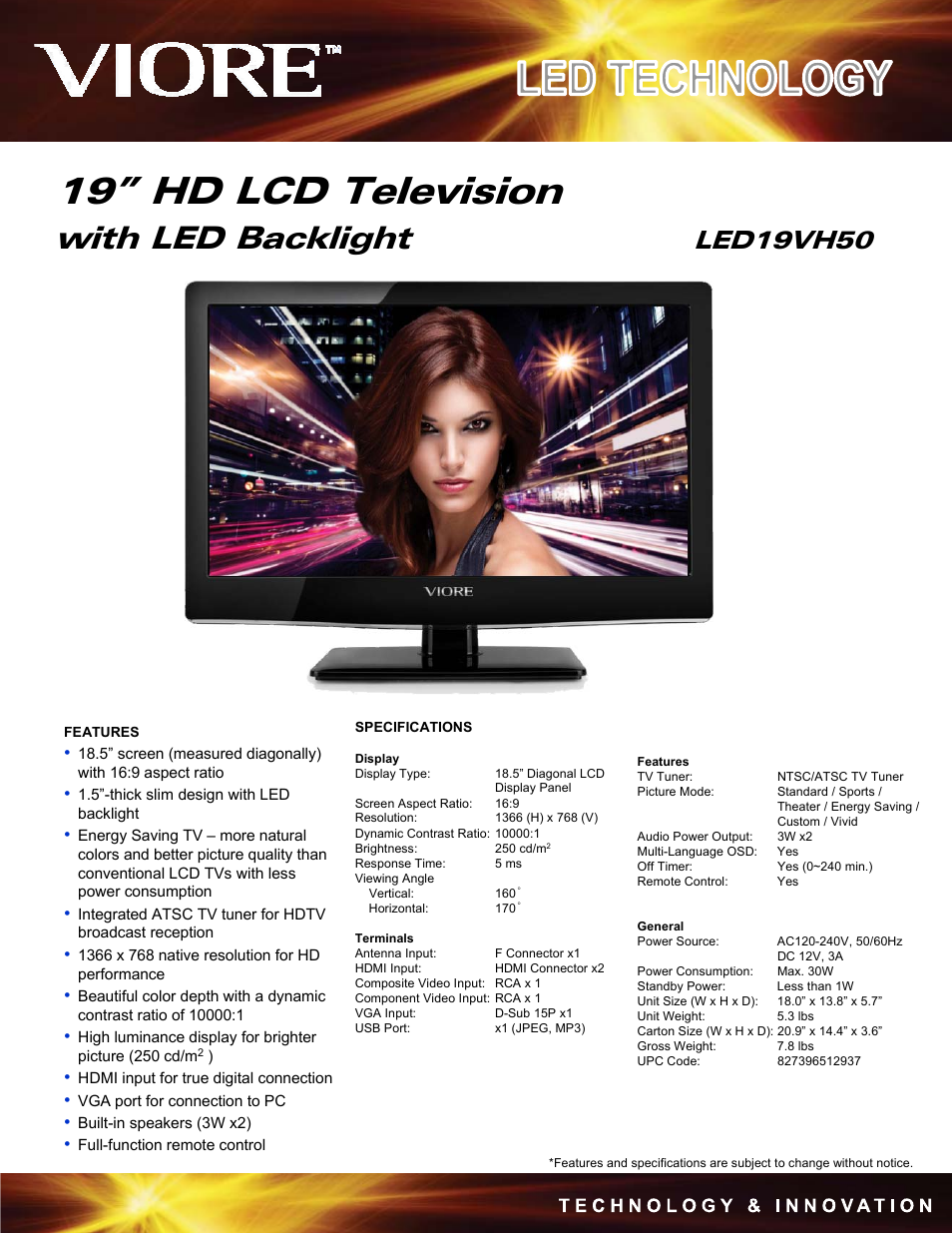 VIORE LED19VH50 User Manual | 1 page
