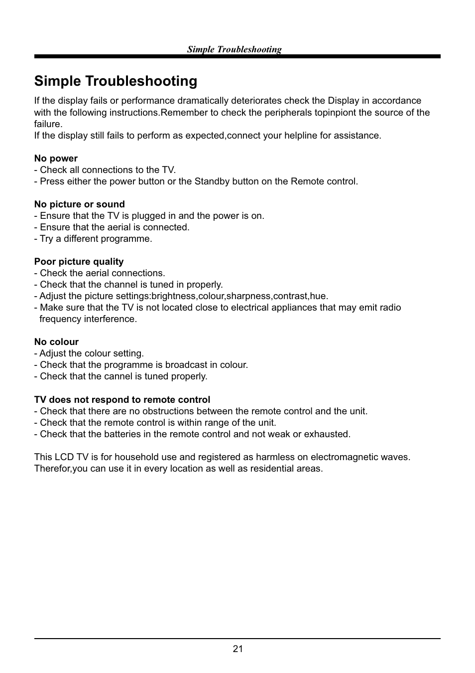 Simple troubleshooting | VIORE LED24VF60 User Manual | Page 23 / 27
