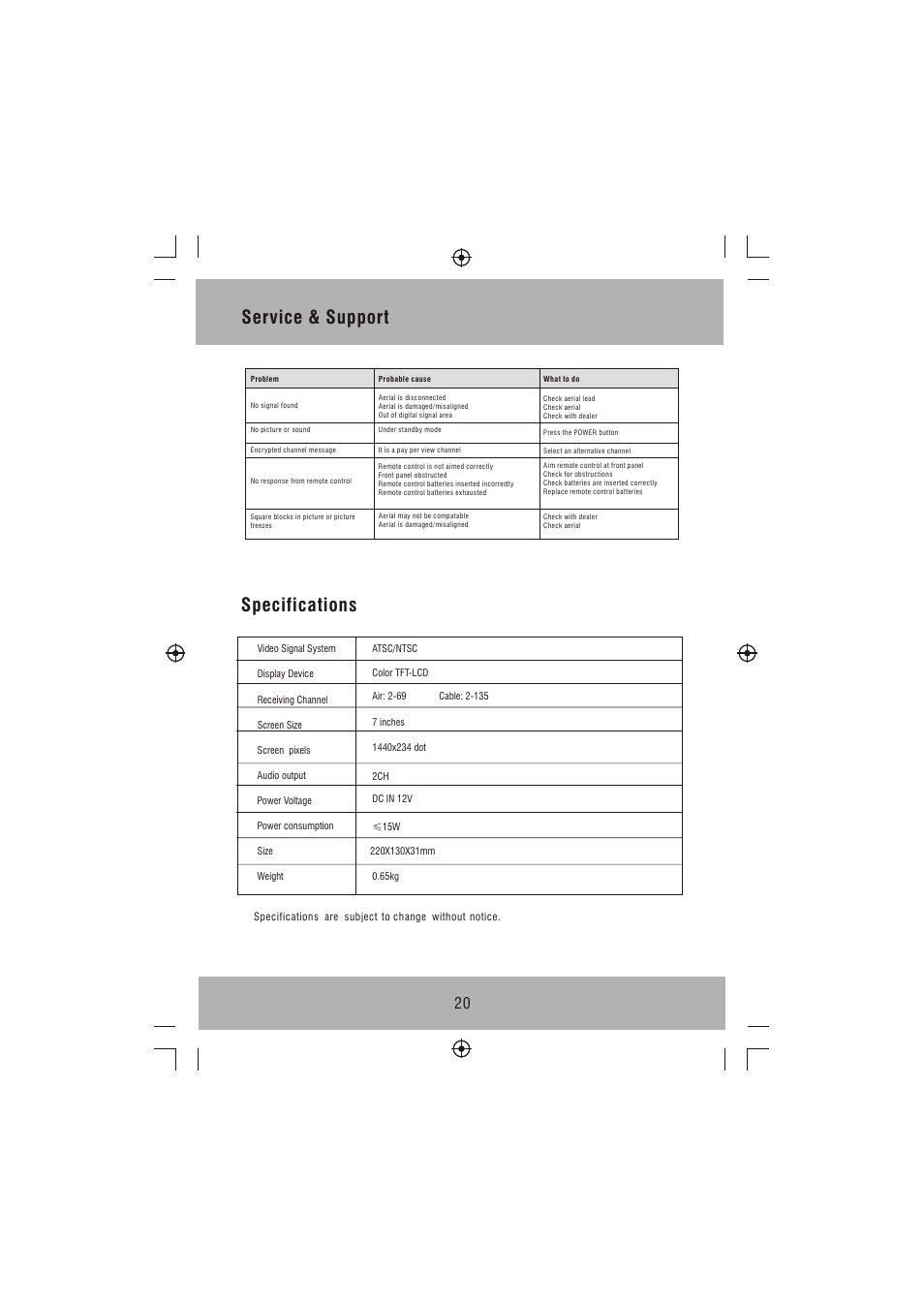 Т³гж 21, Service & support, Specifications | VIORE PLC7V96 User Manual | Page 21 / 22