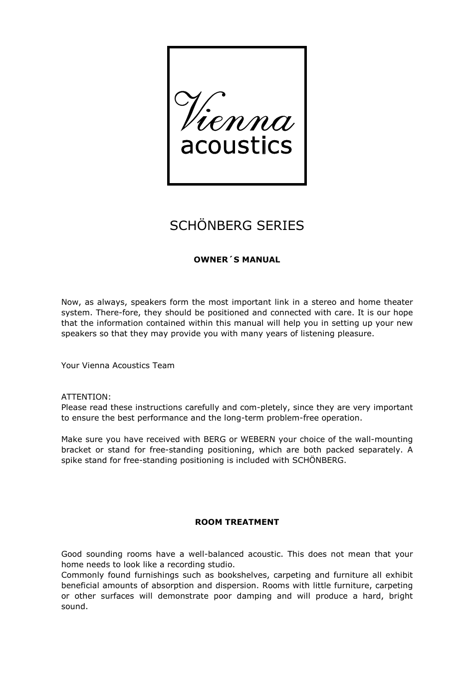 Vienna Acoustics Schonberg Series User Manual | 10 pages