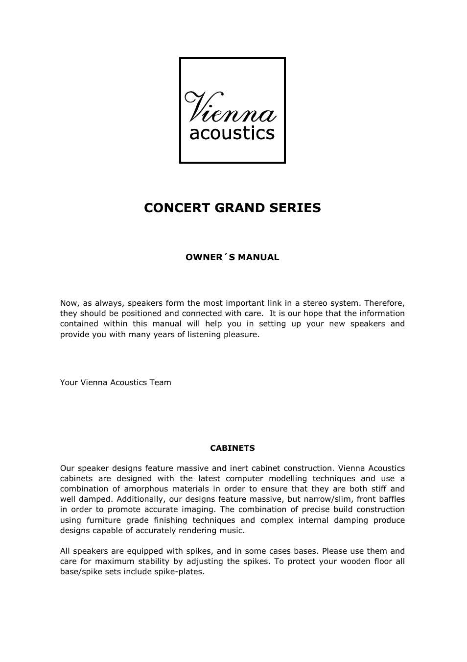 Vienna Acoustics Beethoven Concert Grande User Manual | 5 pages