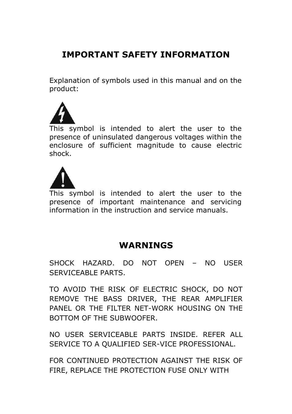 Important safety information, Warnings | Vienna Acoustics Principal Grand User Manual | Page 2 / 12