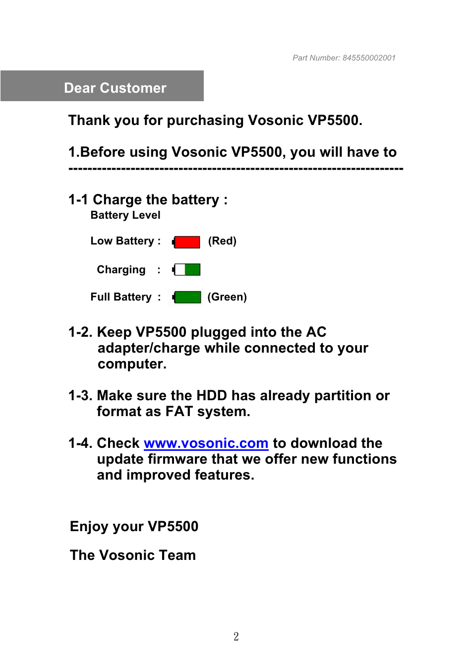 VOSONIC Portable Photo Storage VP5500 User Manual | Page 2 / 31