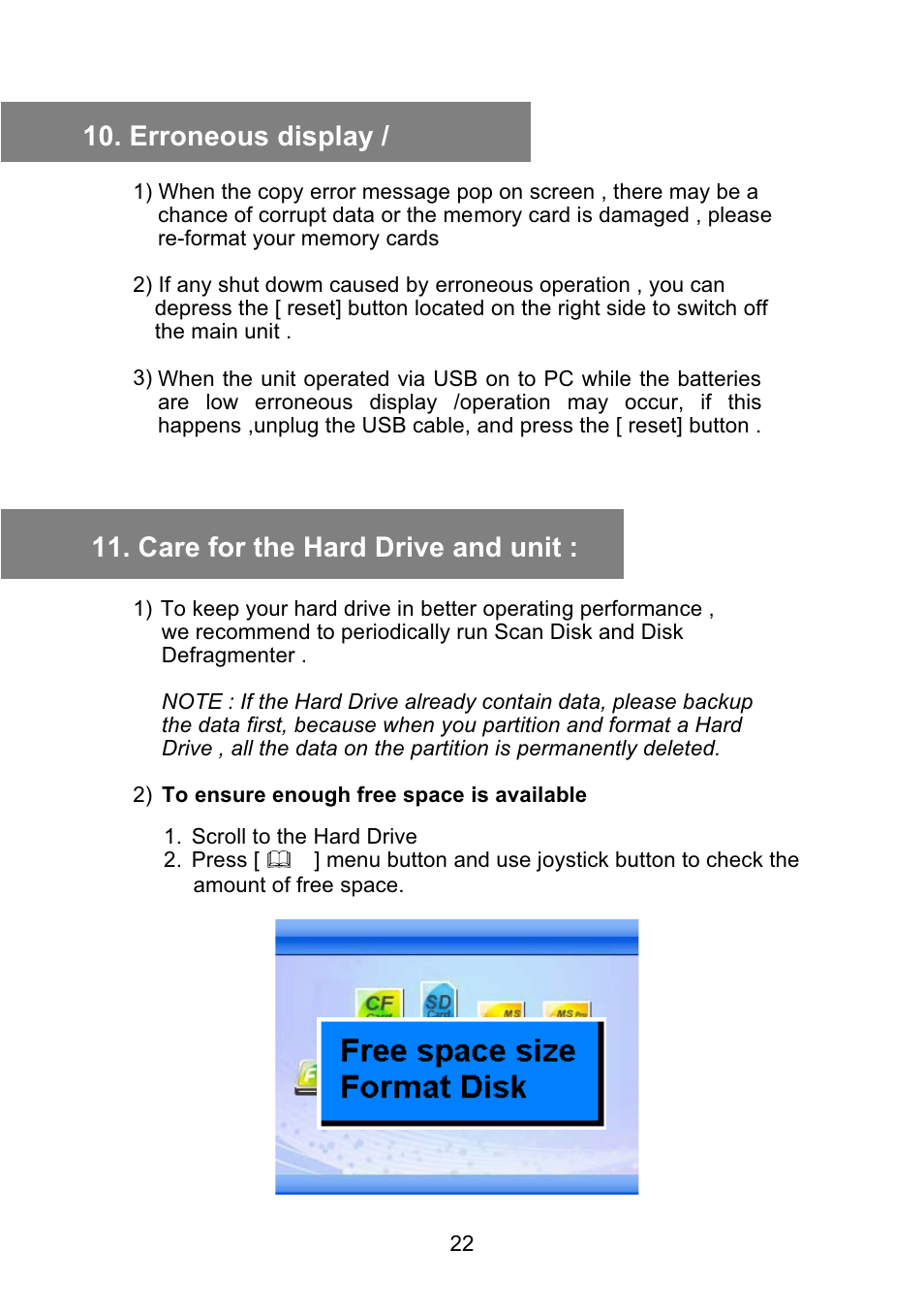 VOSONIC Portable Photo Storage VP5500 User Manual | Page 22 / 31