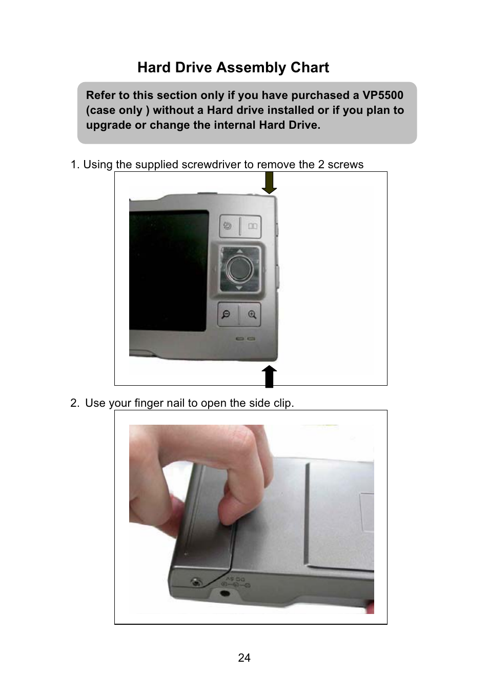 Hard drive assembly chart | VOSONIC Portable Photo Storage VP5500 User Manual | Page 24 / 31