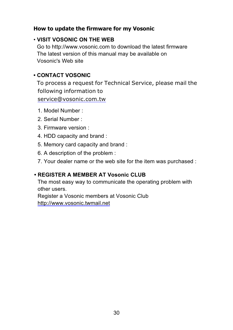VOSONIC Portable Photo Storage VP5500 User Manual | Page 30 / 31