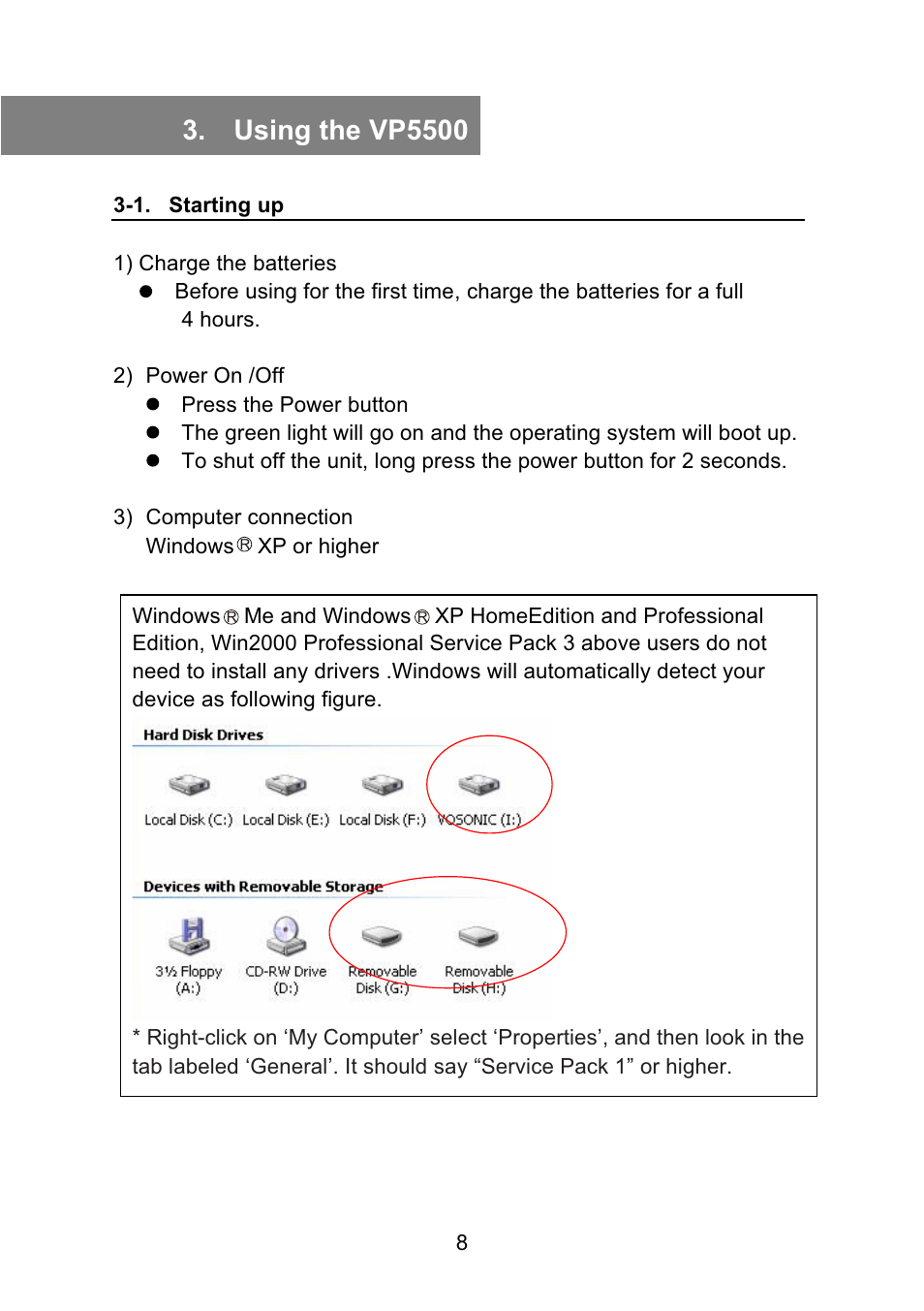 Using the vp5500 | VOSONIC Portable Photo Storage VP5500 User Manual | Page 8 / 31
