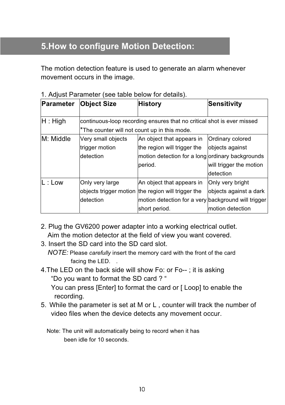 How to configure motion detection | VOSONIC GV6200 User Manual | Page 10 / 22