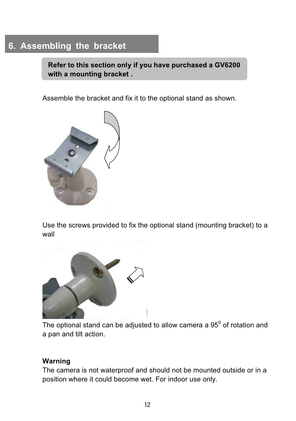Assembling the bracket | VOSONIC GV6200 User Manual | Page 12 / 22