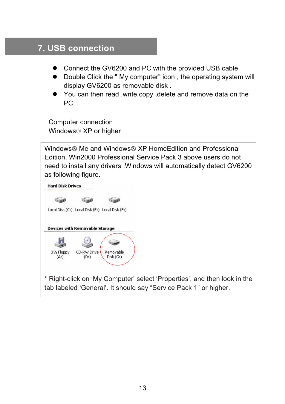 Usb connection | VOSONIC GV6200 User Manual | Page 13 / 22