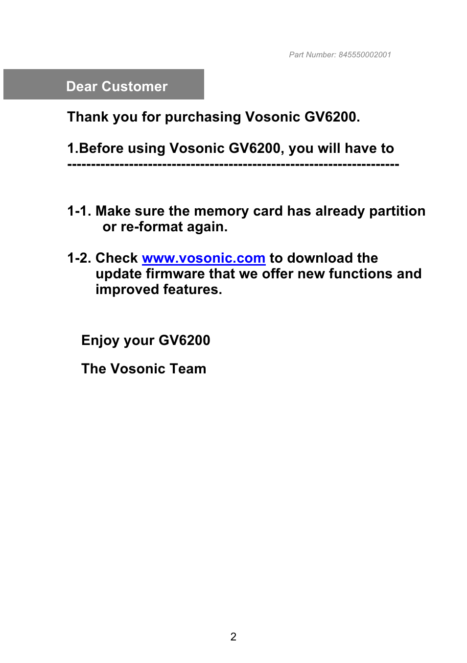 VOSONIC GV6200 User Manual | Page 2 / 22