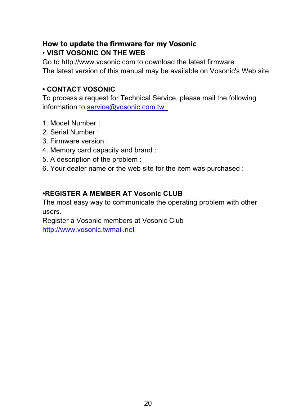 VOSONIC GV6200 User Manual | Page 20 / 22