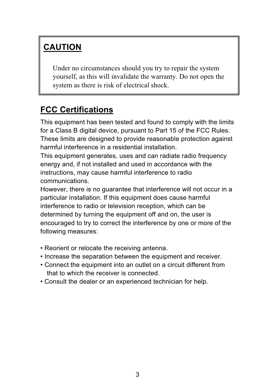 Caution, Fcc certifications | VOSONIC GV6200 User Manual | Page 3 / 22