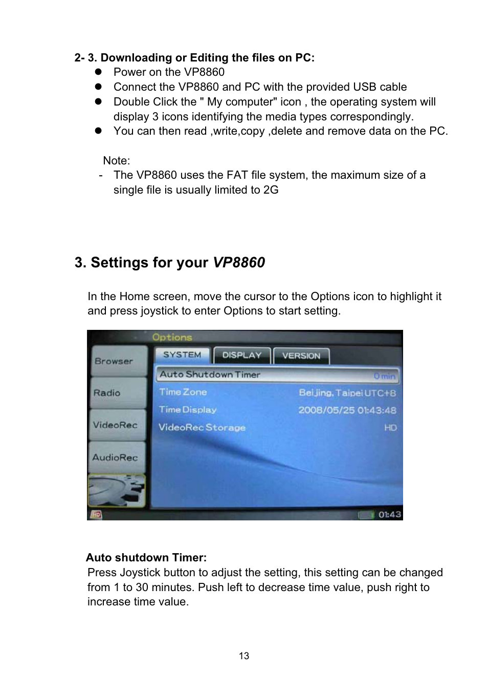 Settings for your vp8860 | VOSONIC VP8860 User Manual | Page 13 / 40