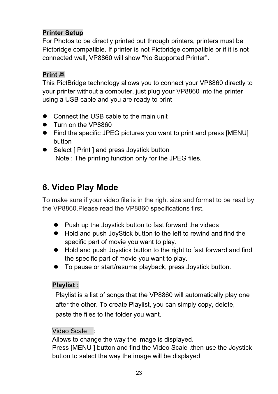 Video play mode | VOSONIC VP8860 User Manual | Page 23 / 40