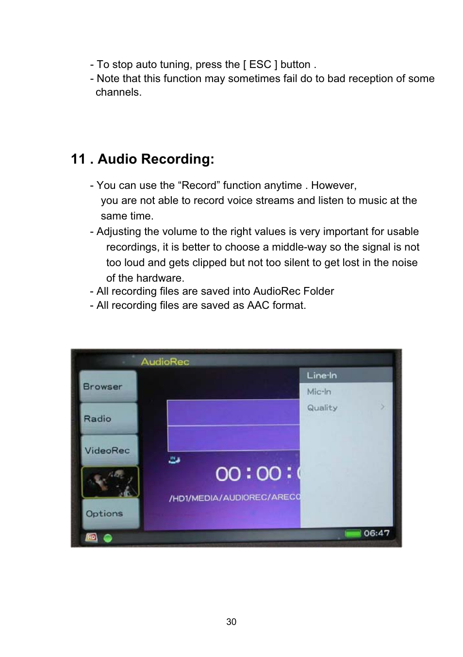 11 . audio recording | VOSONIC VP8860 User Manual | Page 30 / 40