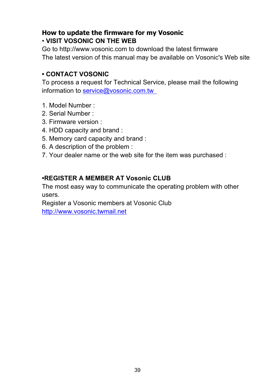VOSONIC VP8860 User Manual | Page 39 / 40