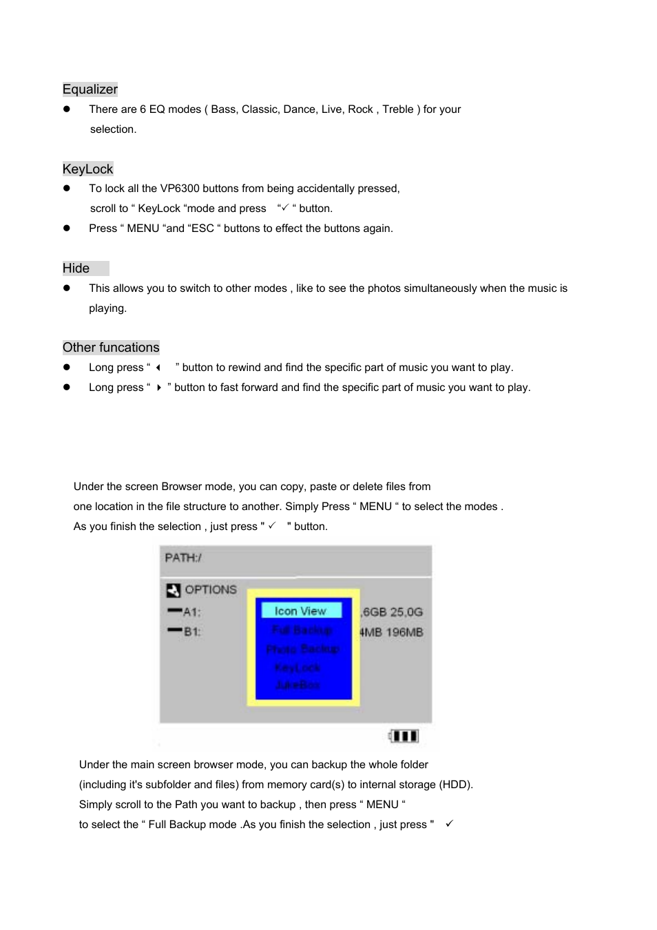 File and folder operations | VOSONIC VP6300 User Manual | Page 17 / 22