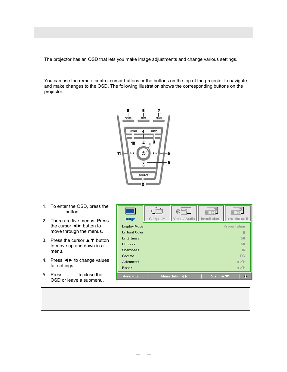 Osd) m, Creen, Isplay | Ettings | Vivitek D820MS User Manual | Page 24 / 54
