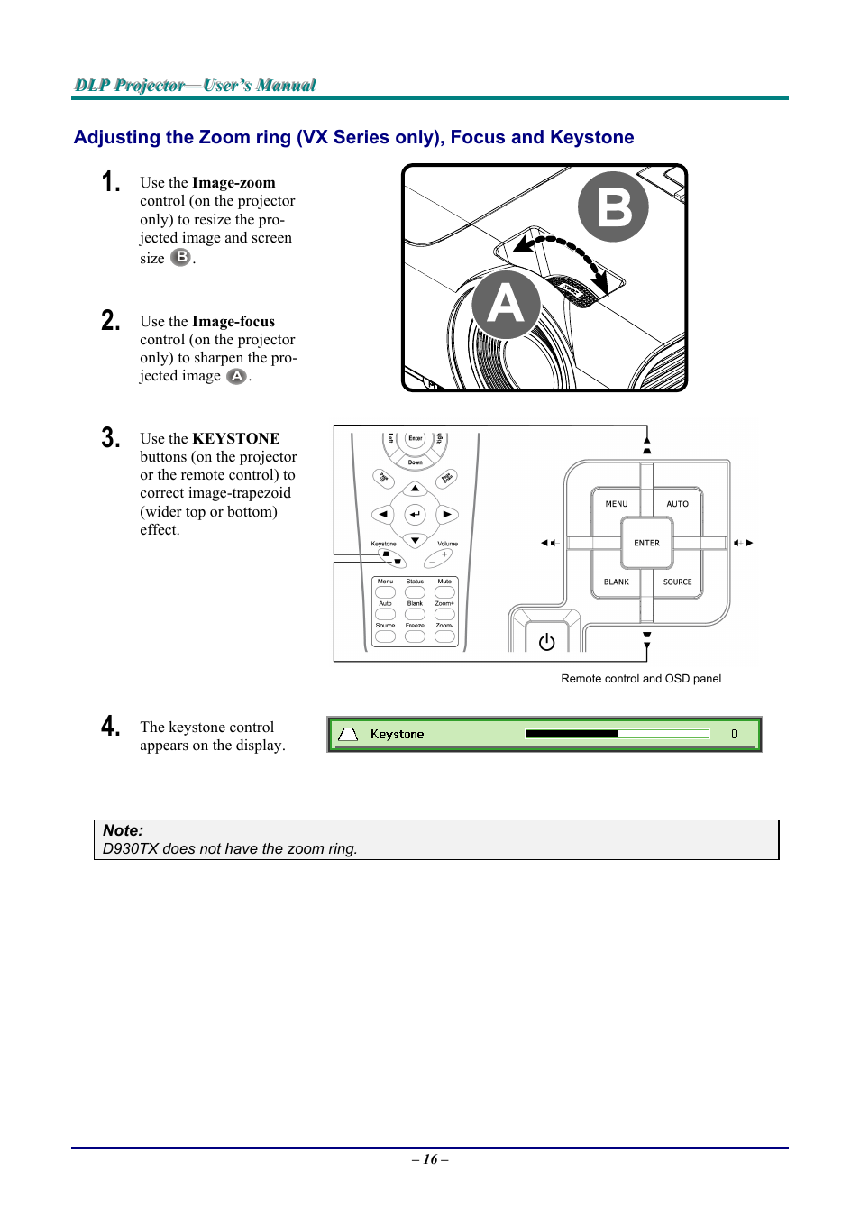 Djusting the, Ocus and, Eystone | Vivitek D9 User Manual | Page 22 / 60