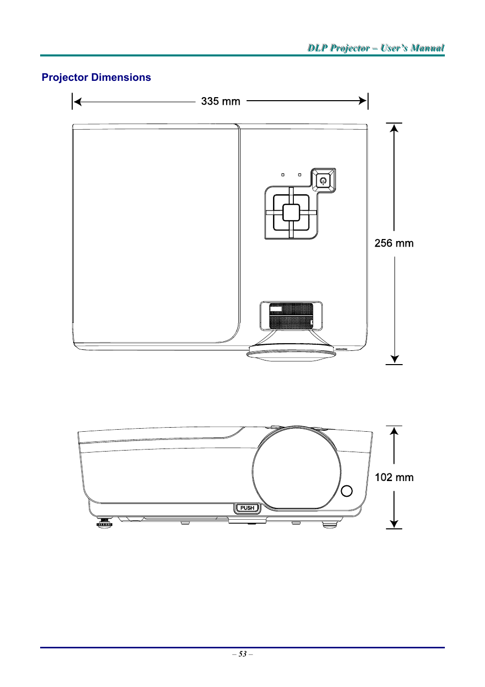 Projector dimensions, Rojector, Imensions | Vivitek D9 User Manual | Page 59 / 60