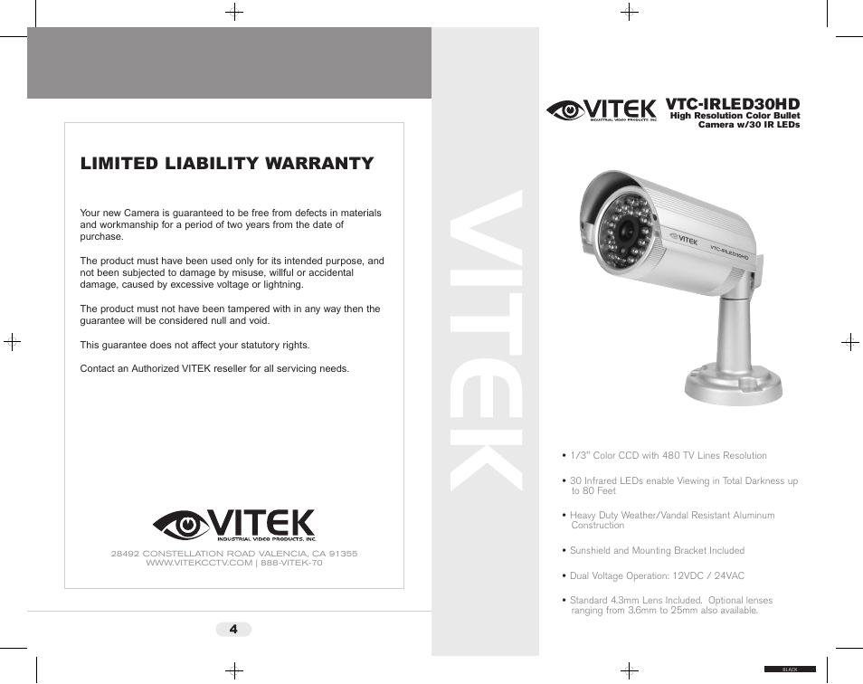 Vivitek VTC-IRLED30HD User Manual | 2 pages