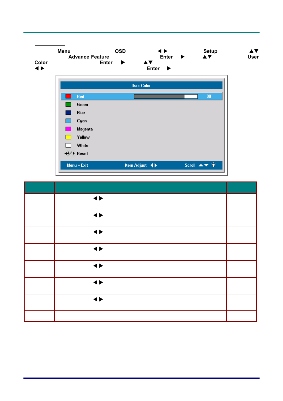 User color | Vivitek D732MX User Manual | Page 30 / 49