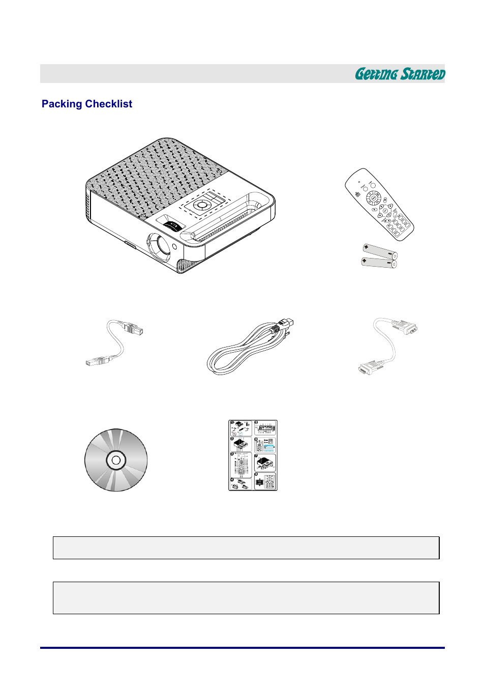 Getting started, Packing checklist, Acking | Hecklist, Etting, Tarted | Vivitek D732MX User Manual | Page 7 / 49